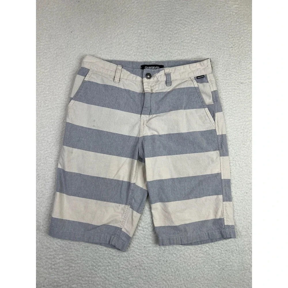 Quiksilver Shorts Mens 28 Blue Striped Chino 100% Cotton 10 Inseam Casual